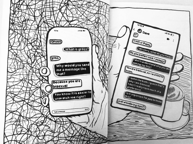 Zine page for Biphobic Messages sent to me on Dating Apps
