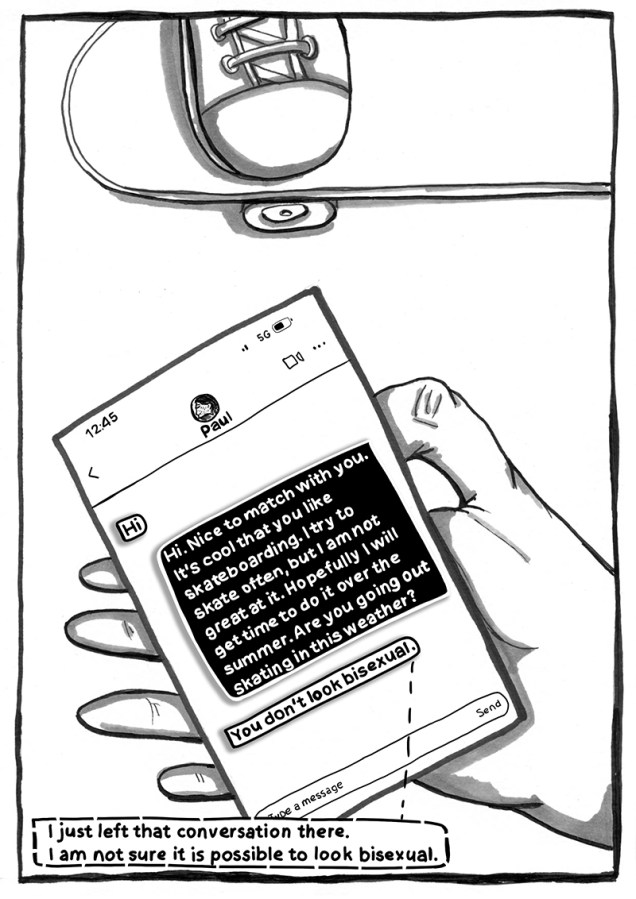 Zine page for Biphobic Messages sent to me on Dating Apps