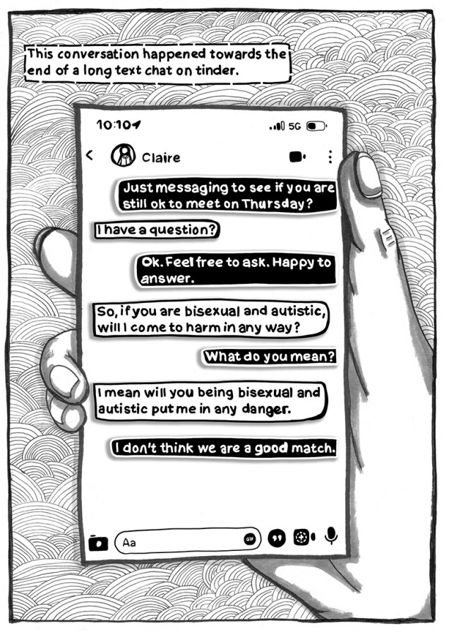 Zine page for Biphobic Messages sent to me on Dating Apps